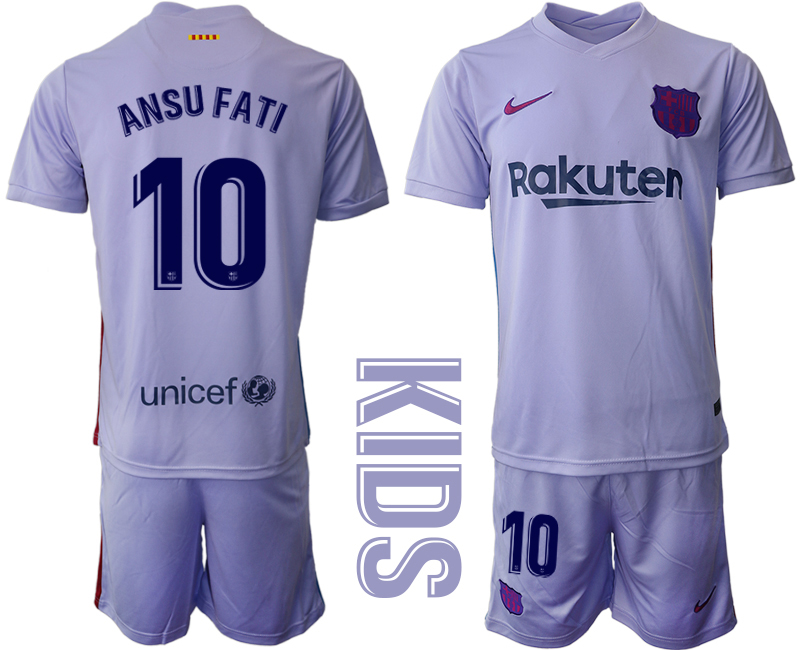Youth 2021-2022 Club Barcelona away purple #10 Soccer Jersey